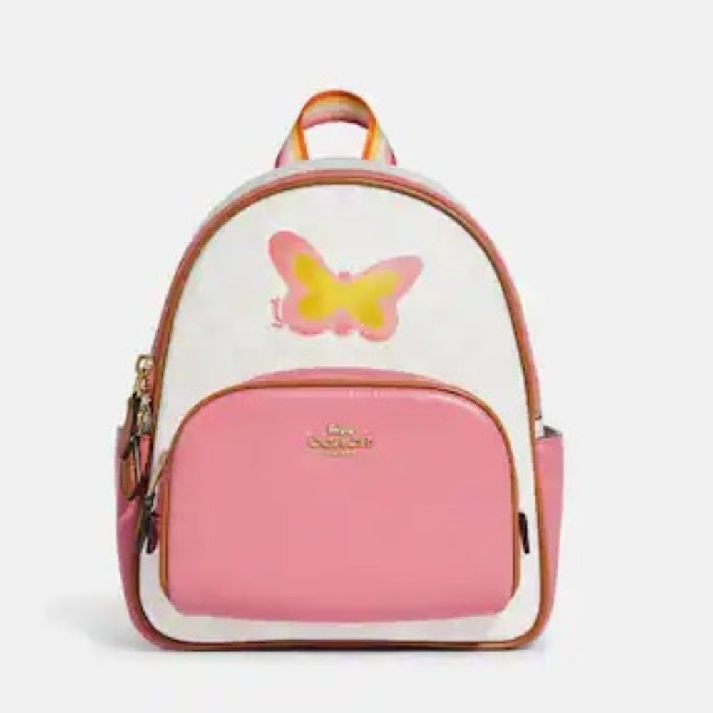 Coach Mini Court Backpack In Signature Canvas With Butterfly Chalk / Taffy Multi - Picture 1 of 16